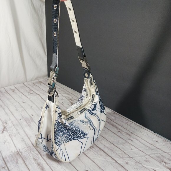 VTG Le SportSac x L.A.M.B. Black White One Zip Shoulder Bag Silver Hardware 9x6" - Picture 8 of 16